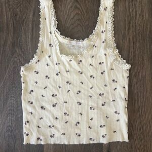 Urban Outfitters Cream Floral Tank Top